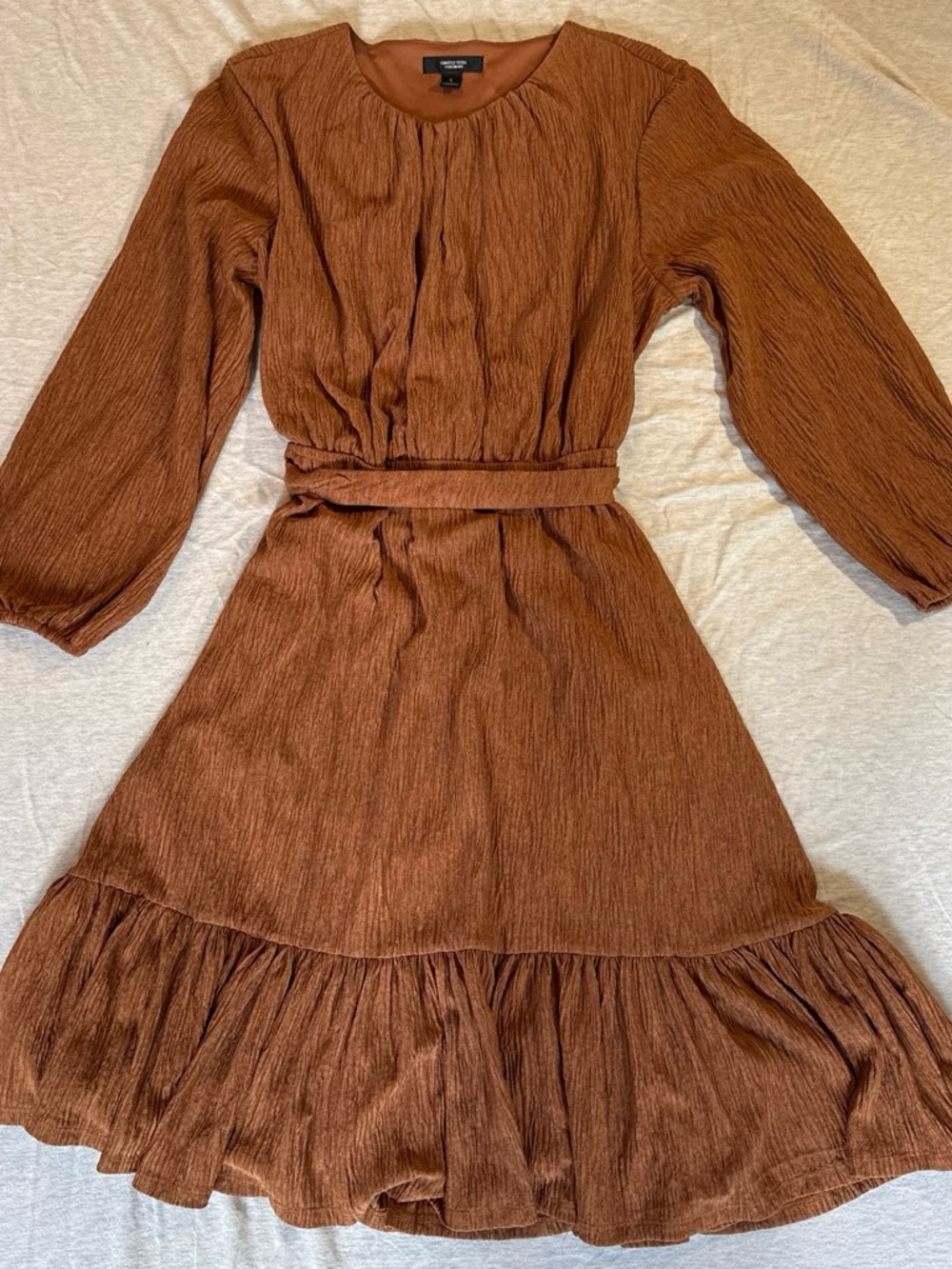 Simply Vera Vera Wang Girls Rust Brown Long-Sleeve Ruffle Hem Dress